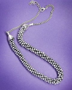 CO 665 - Collar de India - Trenzado Kumihimo de mostacillas plata