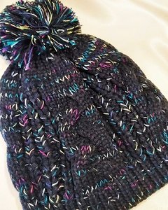 GO 648 - Gorro de lana Azul jaspeado con varios colores y pompón