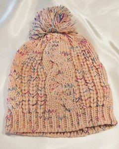 GO 648 - Gorro de lana Rosa jaspeado con varios colores y pompón - comprar online