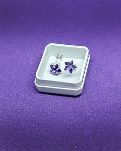 N 129 - Aros Abridores de Plata 925 - Estrellas de Cristal color Amatista - comprar online