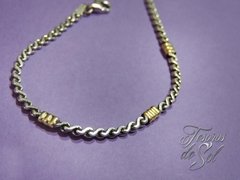 P 448 - Pulsera de Plata 925 - Empavonada y Oro - Ondas entrelazadas Maciza (3 mm)