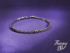 P 577 - Pulsera de plata 925 - Empavonada - Espiga con apliques de doublé (4 mm)