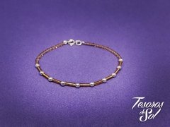 P 581 - Pulsera de Plata 925 - Bolitas de plata - Canutillos y Cristalitos dorados