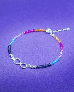 P 657 - Pulsera de Plata 925 - Con Cristalitos de Colores y Dije Infinito