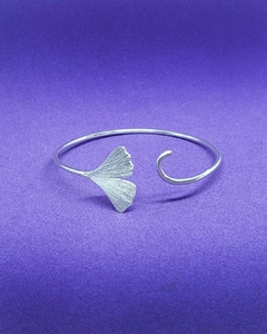 P 669 - Pulsera de Plata 925 - Rígida con Hoja de Gingko - Ajustable - Diseño Artesanal @dahojoyas - comprar online