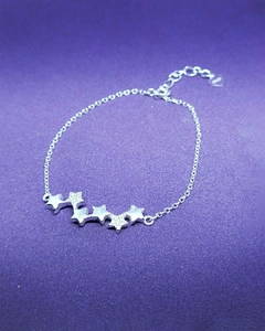 P 676 - Pulsera de Plata 925 - Cadena forcet y centro de estrellas lisas y con cubics