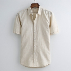 Camisa cor sólida de linho e mangas curtas - Mayortstore | Roupas, Relógios e acessórios 