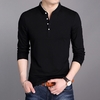 Camiseta manga longa cor sólida gola vertical - comprar online