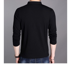 Camiseta manga longa cor sólida gola vertical na internet