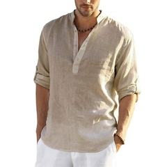 Camisa masculina confeccionada em linho de algodão