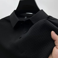 Camisa polo manga curta tecido tridimensional