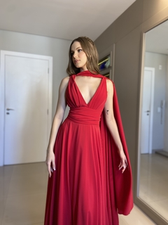 LOCAÇÃO Vestido Vermelho Fluído Mangas Xale na internet