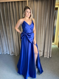 PRIMEIRA LOCAÇÃO Vestido Azul Royal Tomara que caia Laço