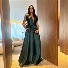 LOCAÇÃO Vestido verde esmeralda com laço - comprar online