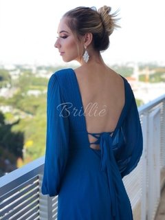 LOCAÇÃO Vestido Azul Arara Mangas Fluídas - comprar online