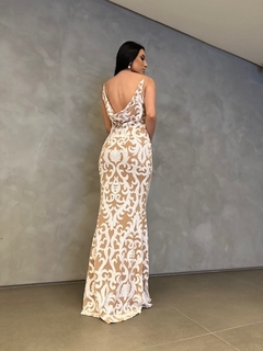 LOCAÇÃO Vestido Nude com paête branco - comprar online