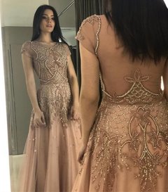 LOCAÇÃO Vestido Princesa Rosa/Rose Bordado com mangas - loja online