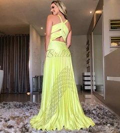 LOCAÇÃO Vestido Amarelo Néon Plissado na internet