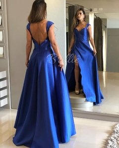 LOCAÇÃO Vestido Azul Royal princesa com fenda - comprar online