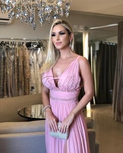 LOCAÇÃO Vestido Rosa Plissado - comprar online