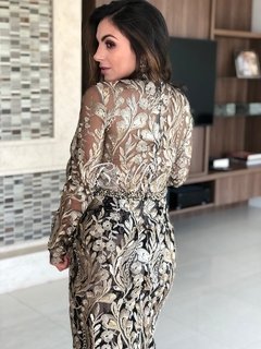 LOCAÇÃO Vestido Manga Longa Preto com Dourado - comprar online