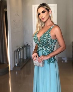 LOCAÇÃO Vestido Verde Menta Bordado fosco - comprar online