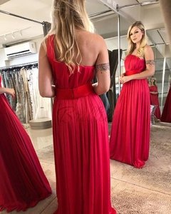 LOCAÇÃO Vestido Framboesa e Vermelho Ombro Único - comprar online