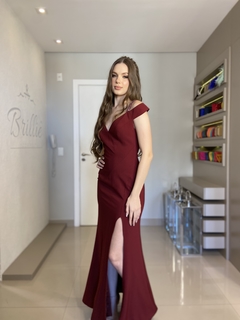 LOCAÇÃO Vestido Marsala com fenda - comprar online