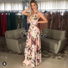 Vestido Rosa Estampado com Fenda - comprar online