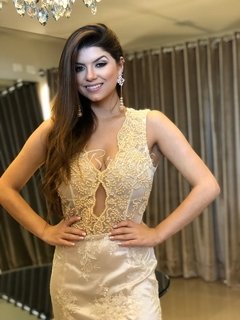 Vestido Renda Nude com Pérolas - comprar online