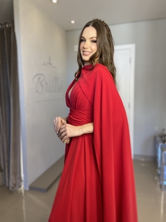 LOCAÇÃO Vestido Vermelho Fluído Mangas Xale - loja online