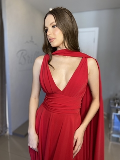 Imagem do LOCAÇÃO Vestido Vermelho Fluído Mangas Xale