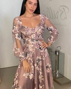 Vestido Midi Roxo Manga Longa