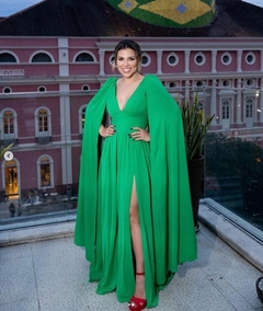 LOCAÇÃO Vestido Verde Esmeralda Mangas Capa - comprar online