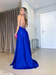 LOCAÇÃO Vestido Azul Royal amarração nas costas na internet