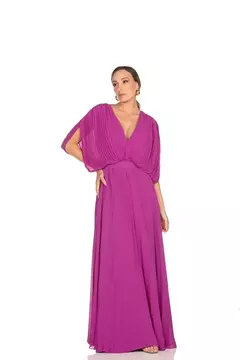 PRIMEIRA LOCAÇÃO Vestido Musseline Plissado Fúcsia - comprar online