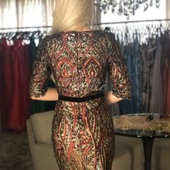 LOCAÇÃO Vestido Curto de Paetês Preto e Marsala - Brilliê