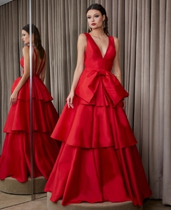 LOCAÇÃO Vestido vermelho camadas e laço - loja online