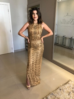 LOCAÇÃO Vestido Bordado Dourado