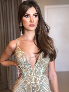 LOCAÇÃO Vestido Bordado Nude e Tiffany - loja online