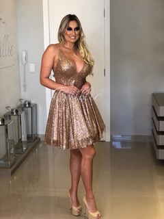 LOCAÇÃO Vestido Curto Glitter Rose Gold - comprar online