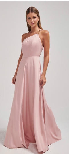 LOCAÇÃO Vestido Rosa Crepe Ombro Único