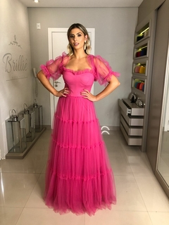 LOCAÇÃO Vestido Pink em Tule Tomara que caia