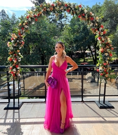 LOCAÇÃO Vestido pink em tule e fenda - Brilliê