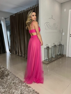 LOCAÇÃO Vestido pink em tule e fenda - comprar online