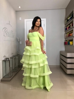 LOCAÇÃO Vestido Verde Limão em Tule e Saia em camadas - comprar online