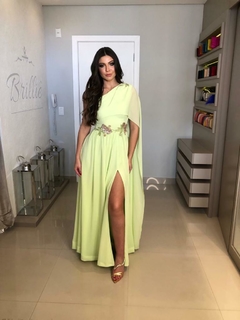 LOCAÇÃO Vestido Crepe Verde lima ombro único