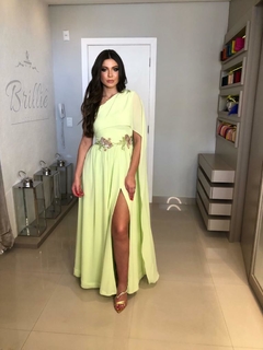 LOCAÇÃO Vestido Crepe Verde lima ombro único - loja online