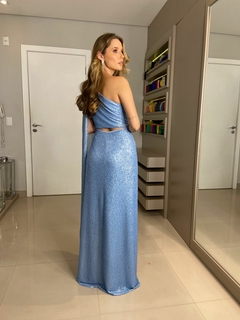 LOCAÇÃO Vestido Azul Paetês Ombro Único Manga Lateral - comprar online