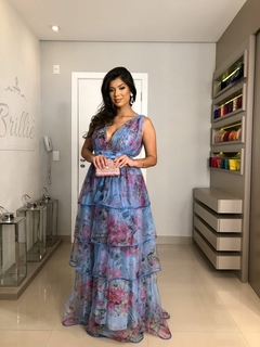 LOCAÇÃO Vestido Estampado Floral Azul - Brilliê